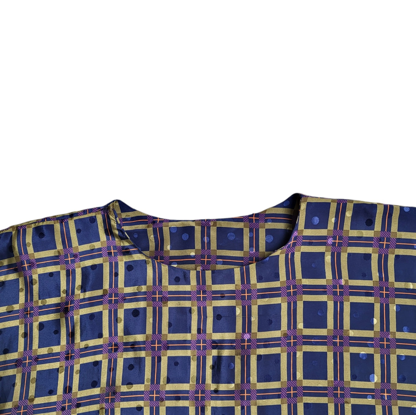 Blusa vintage mujer azul con morado estampado geométrico talla M