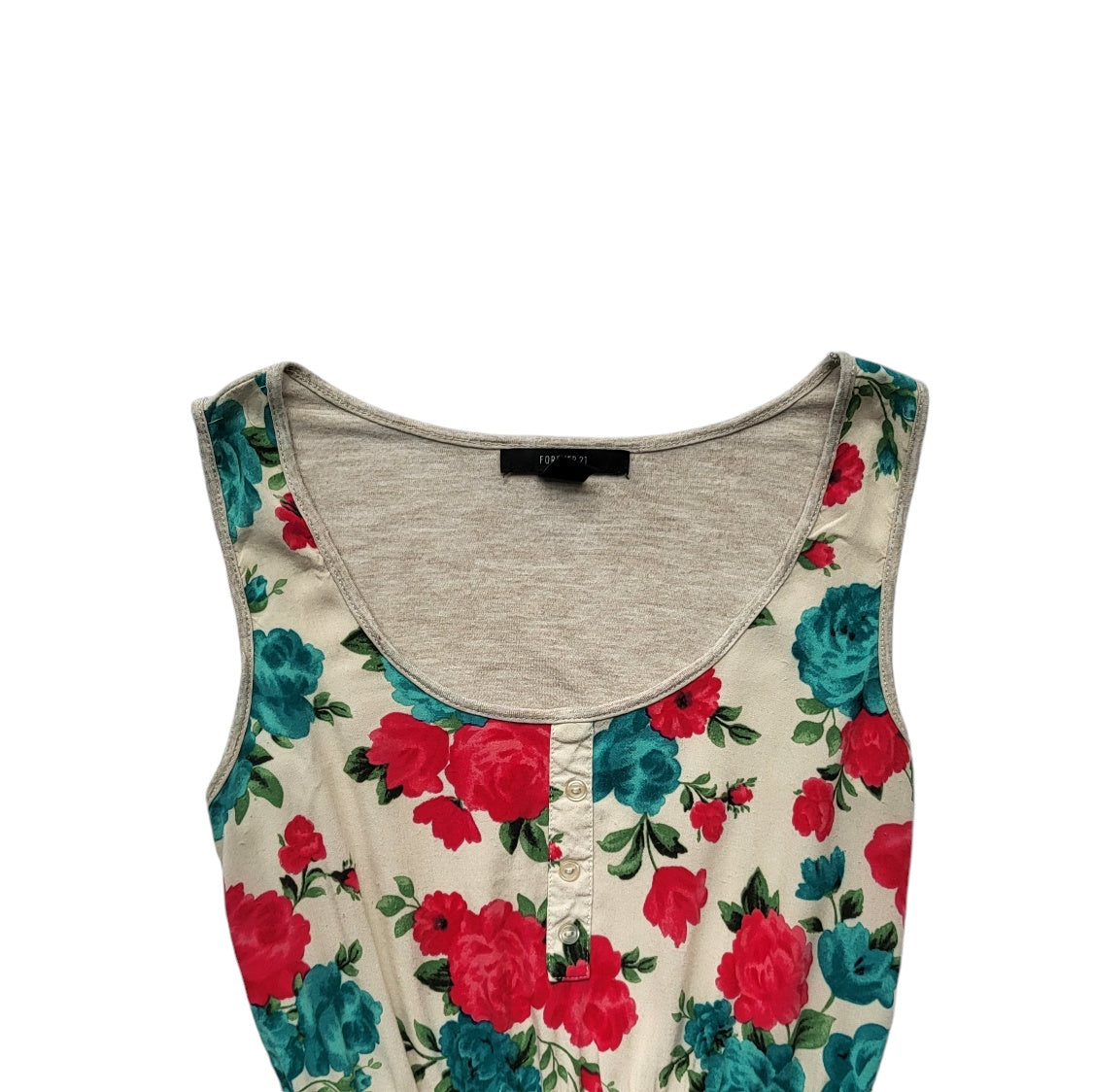 Vestido mujer Forever 21 beige con flores rosadas y azules Talla S