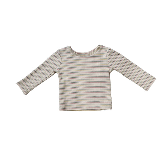 Camiseta niña Next beige con rayas pasteles Talla 3-6 M
