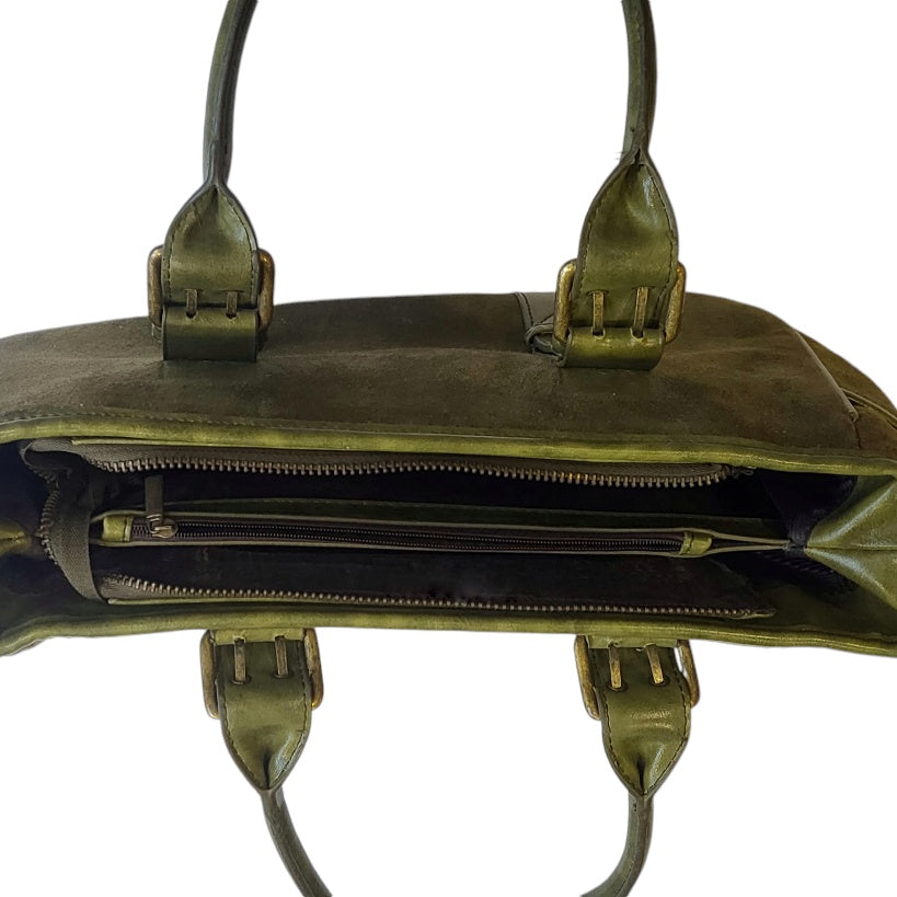 Cartera mujer &nbsp; verde carnaza con cuero liso