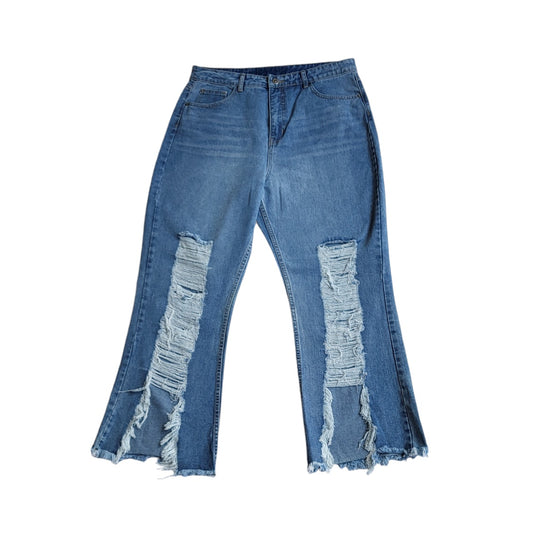 Jean mujer Dahla azul claro con rotos tiro alto wide leg Talla 16 PLUS