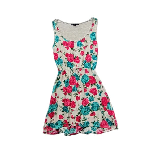 Vestido mujer Forever 21 beige con flores rosadas y azules Talla S