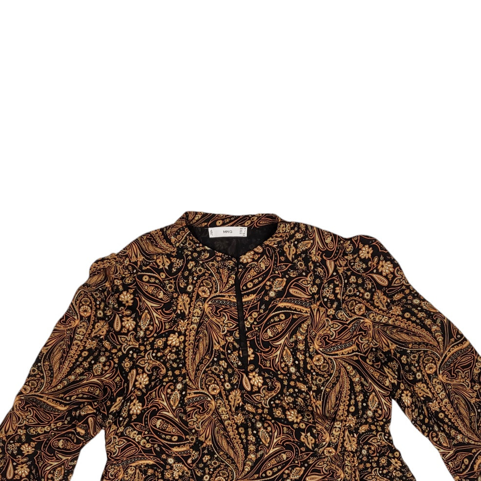 Vestido mujer Mango negro y café estampado boho talla M