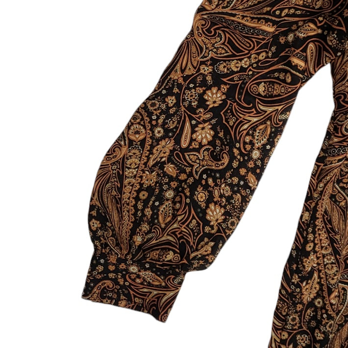 Vestido mujer Mango negro y café estampado boho talla M