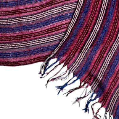 Bufanda mujer Vinotinto y morado de rayas azules y rosadas