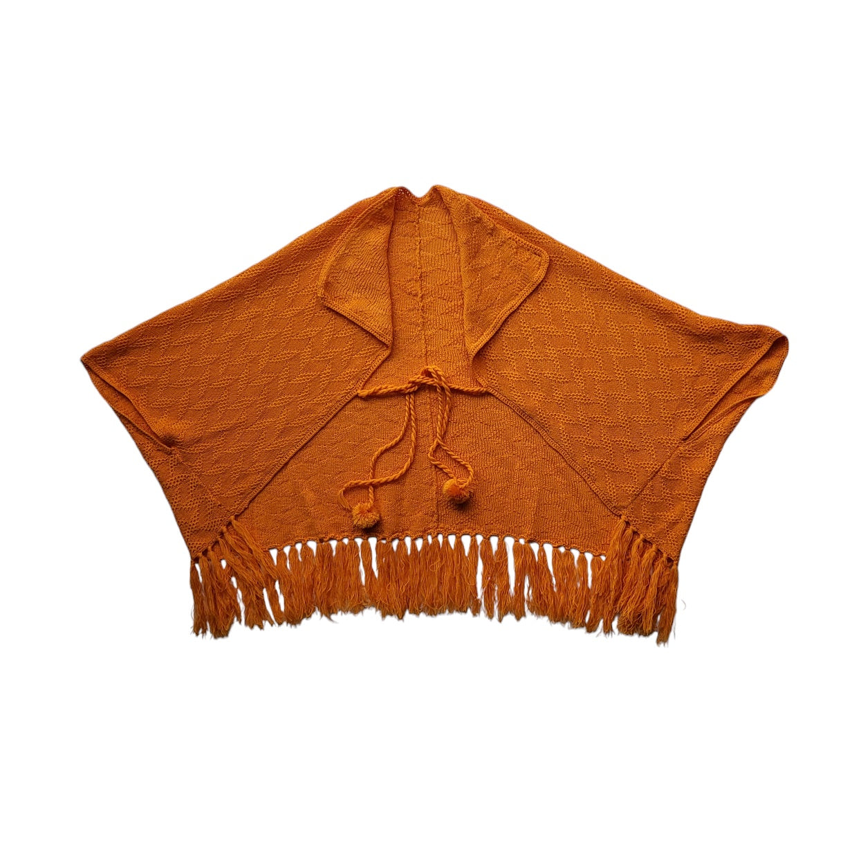 Capa - Ruana - Chal - poncho mujer naranja tejida con borlas talla única