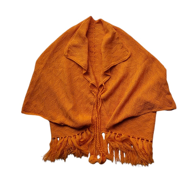 Capa - Ruana - Chal - poncho mujer naranja tejida con borlas talla única