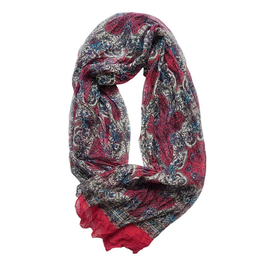Pashmina mujer gris con print de arabescos vinotinto