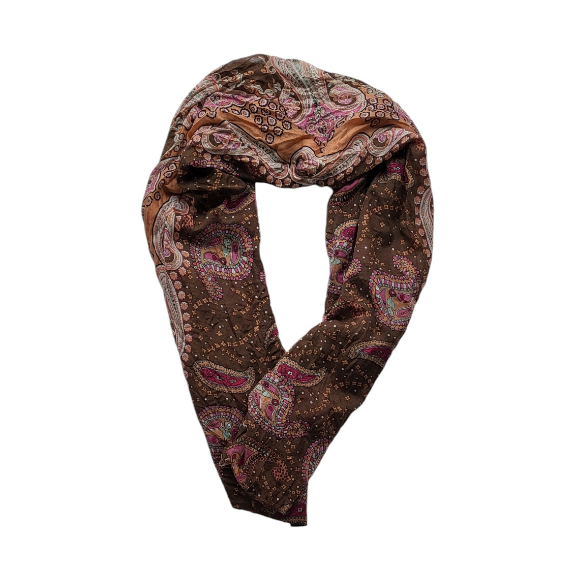 Pashmina mujer café con arabescos rosados