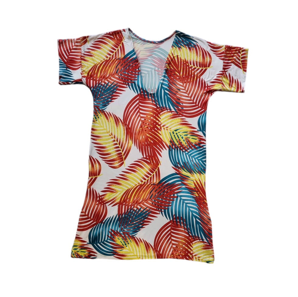 Salida de baño &nbsp;mujer &nbsp; blanco Print de hojas naranjas y azules talla L