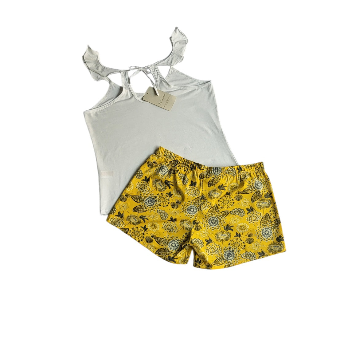Conjunto pijama shorts mujer Talulah amarillo y blanco Talla XL