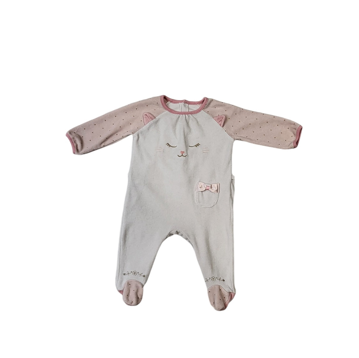 Pijama enteriza niña blanco con gato bordado  Talla 6M