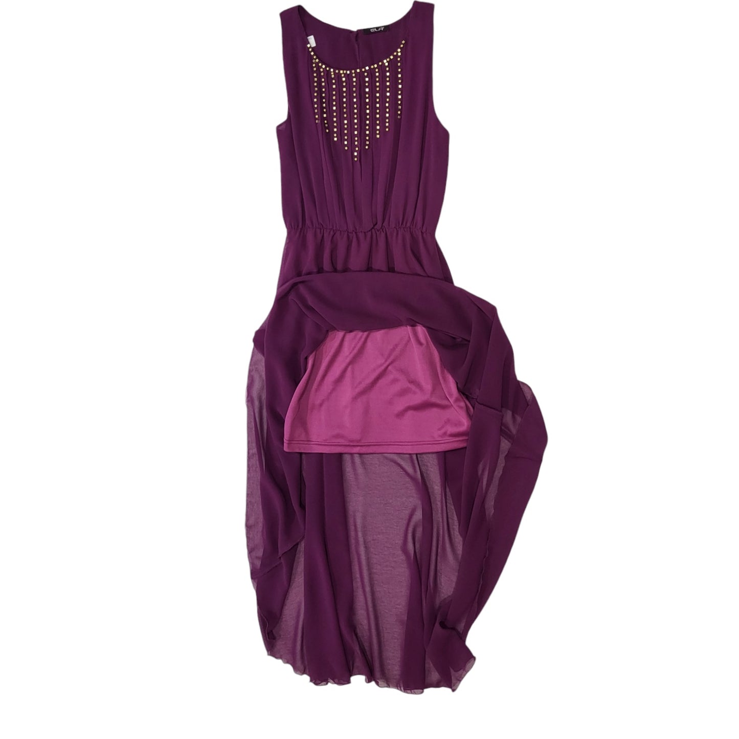 Vestido de fiesta mujer Ela morado Con apliques dorados Talla 10