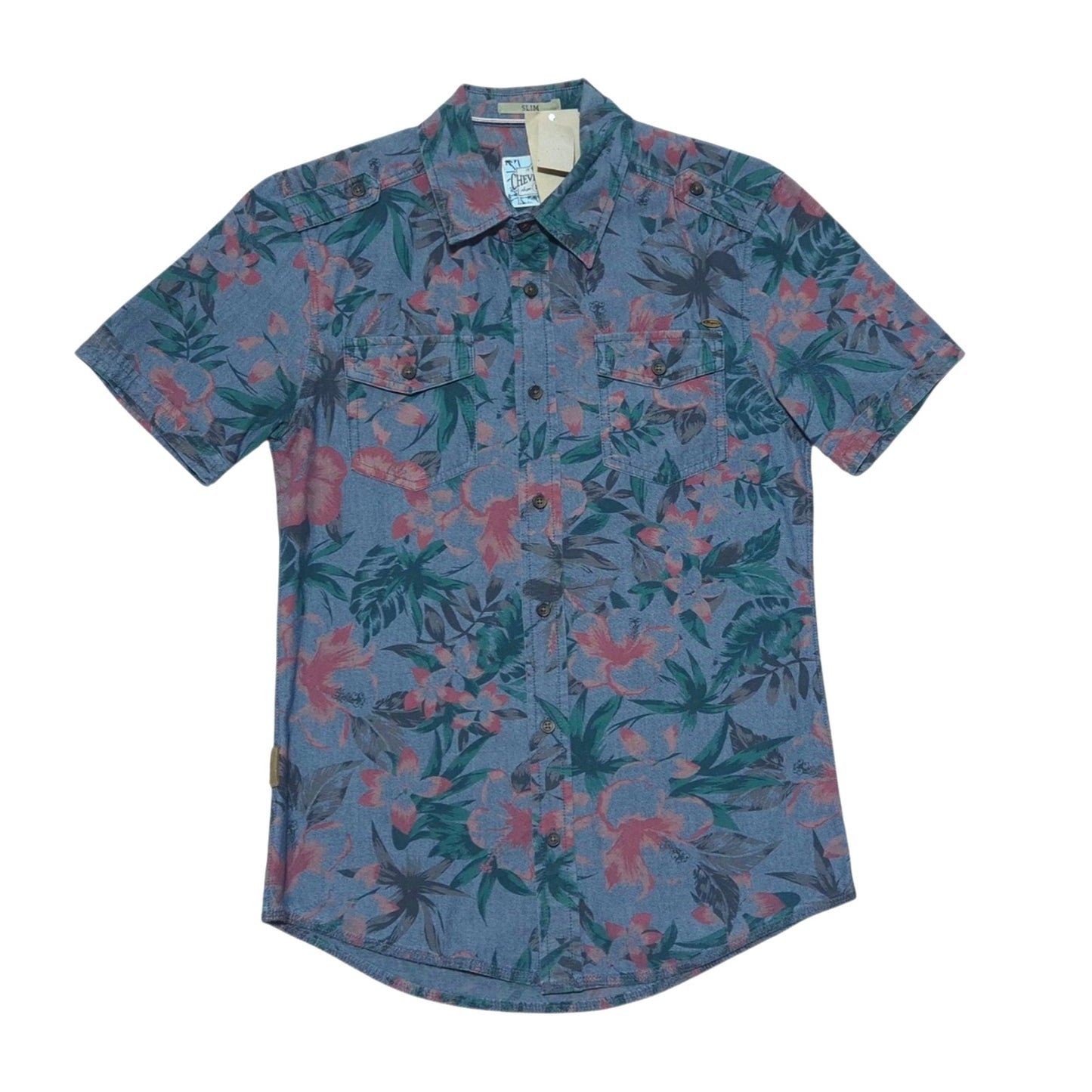 Camisa hombre Chevignon Azul con print de flores rosadas