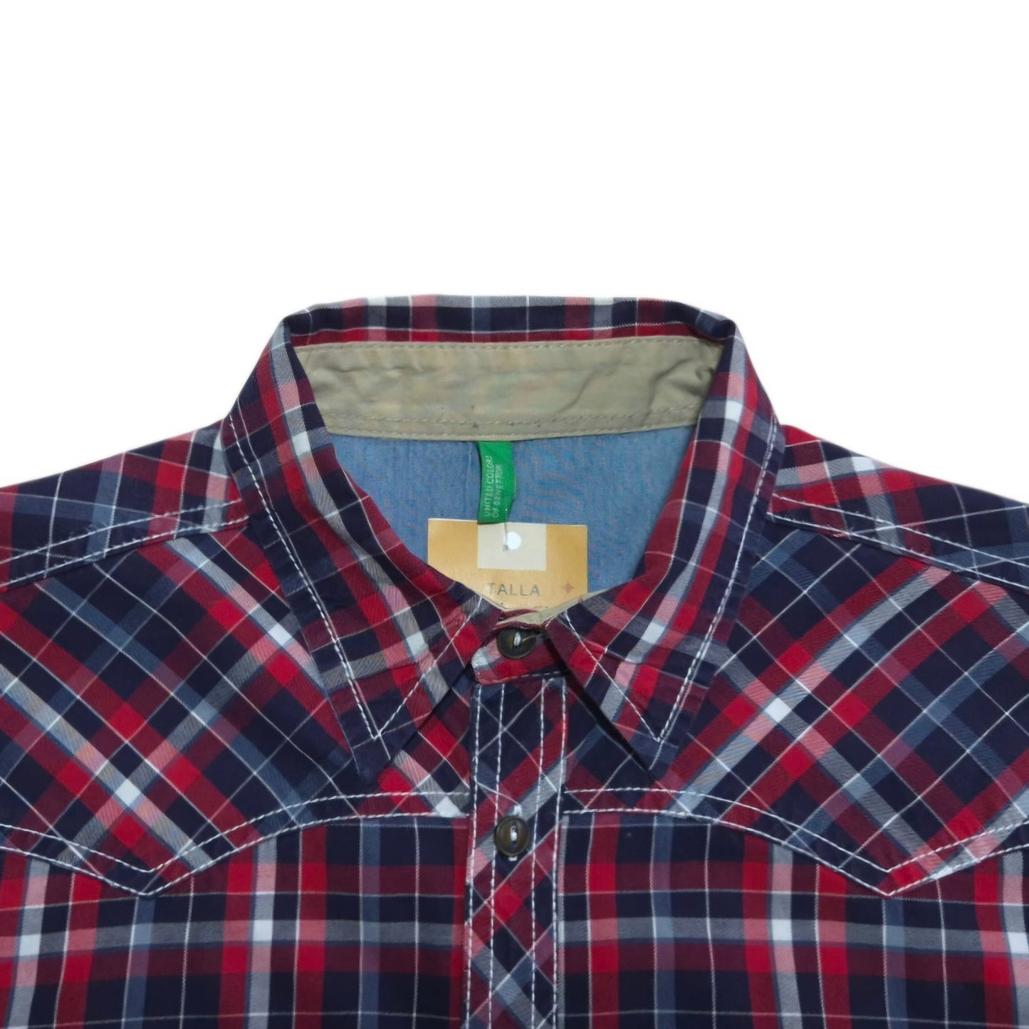 Camisa hombre United Colors of Benetton Rojo Leñadora, Cuadros azules